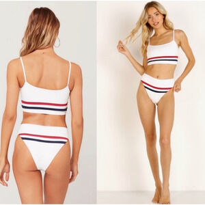 L* Space Wilson Ren White Bikini Set Womens L Large 2Pc Top High Waisted Bottom